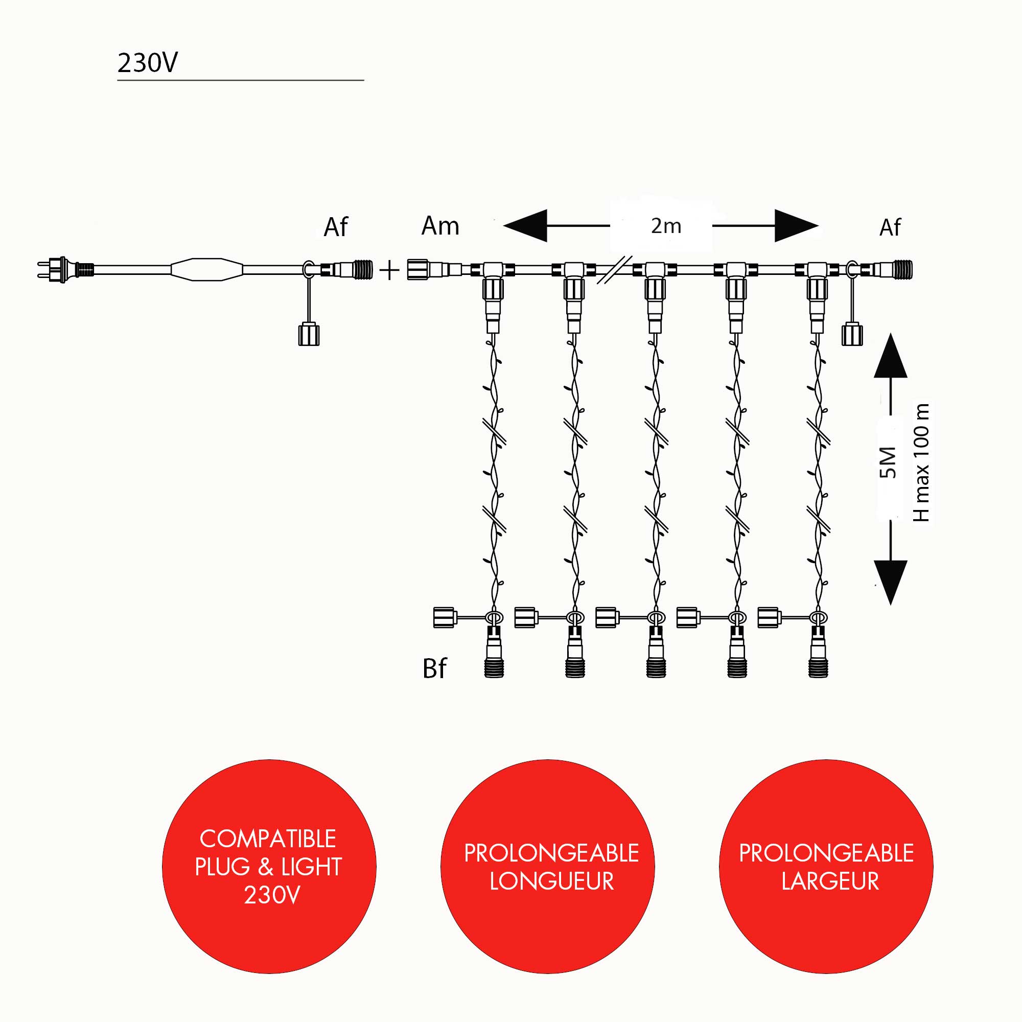 Rideau fixe H5 x L2m - 230V